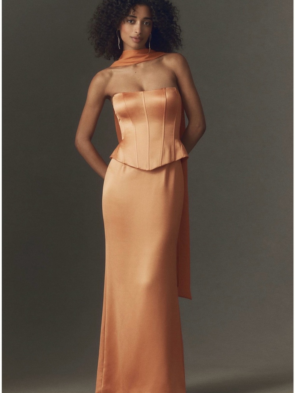 Anthropology Satin Strapless Corset Evening Dress in Copper